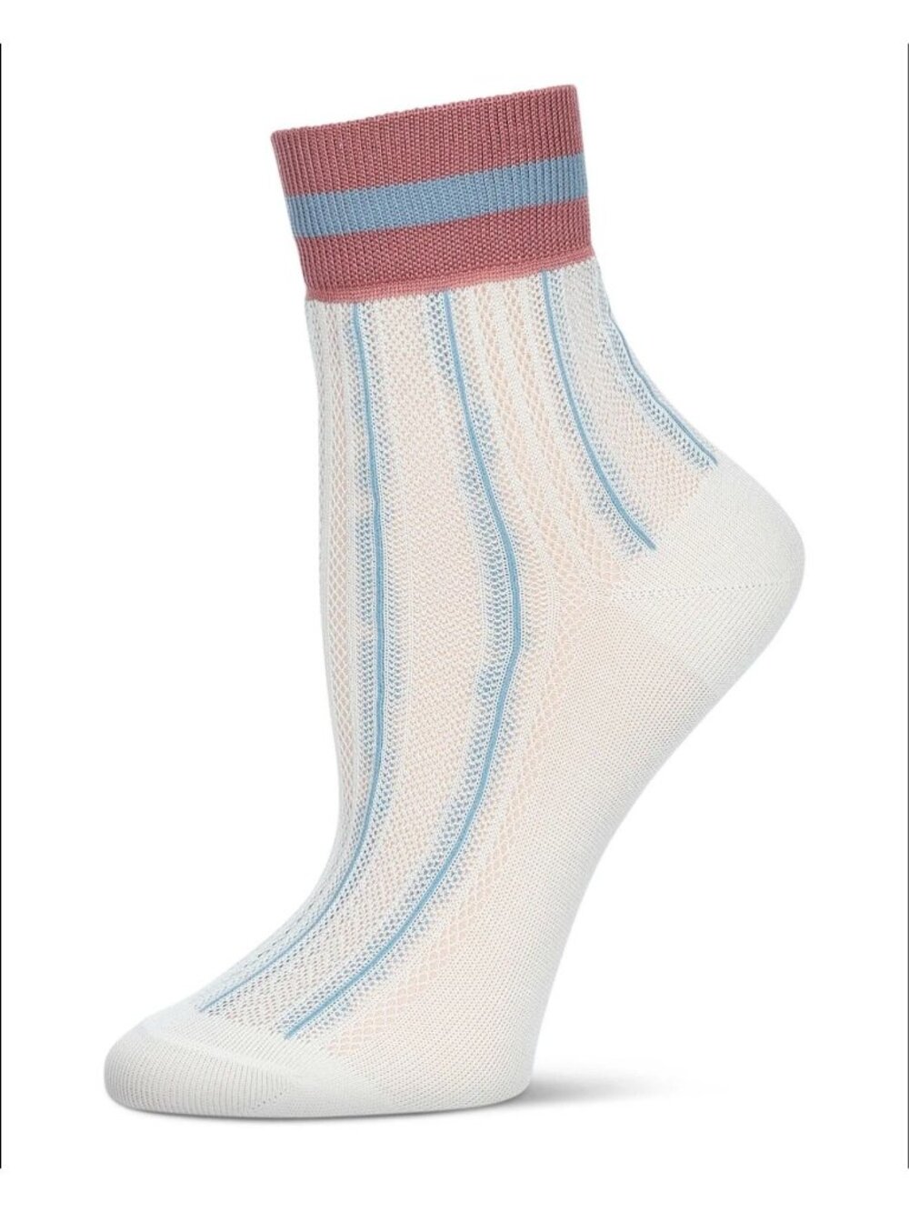 NWT Melange Mood Womens Striped Knit Socks In Cream & Blue Made In Korea - Picture 2 of 7